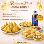 Ajwa Foods Ramzan Iftar Special Combo 3 – Beef Samosa, Chicken D Samosa & Chicken Aloo One Bite Samosa + FREE Drink
