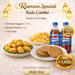Ajwa Foods Ramzan Special Kids Combo – Nuggets, Burger Patties & 1KG Fries + 2 FREE 300ml Pepsi